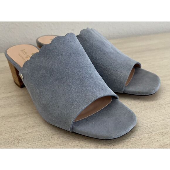 Kate Spade Blythe Mule Sandals Sz 6.5 Blue Suede Designer Minimalist Resort Chic - Picture 7 of 16